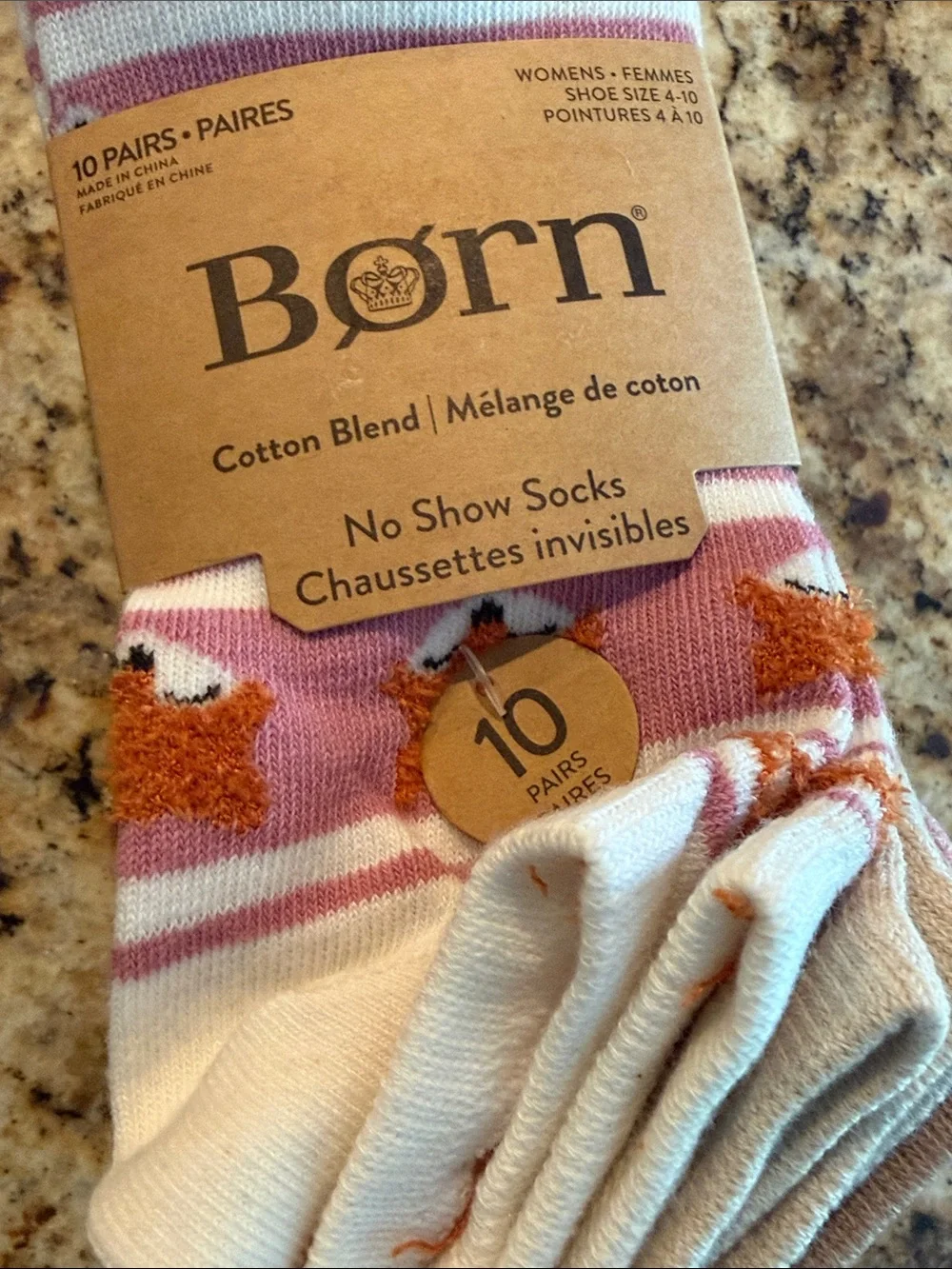 Born No-Show Cotton Blend Socks - fall White, Pink & Orange Accent 10 pk